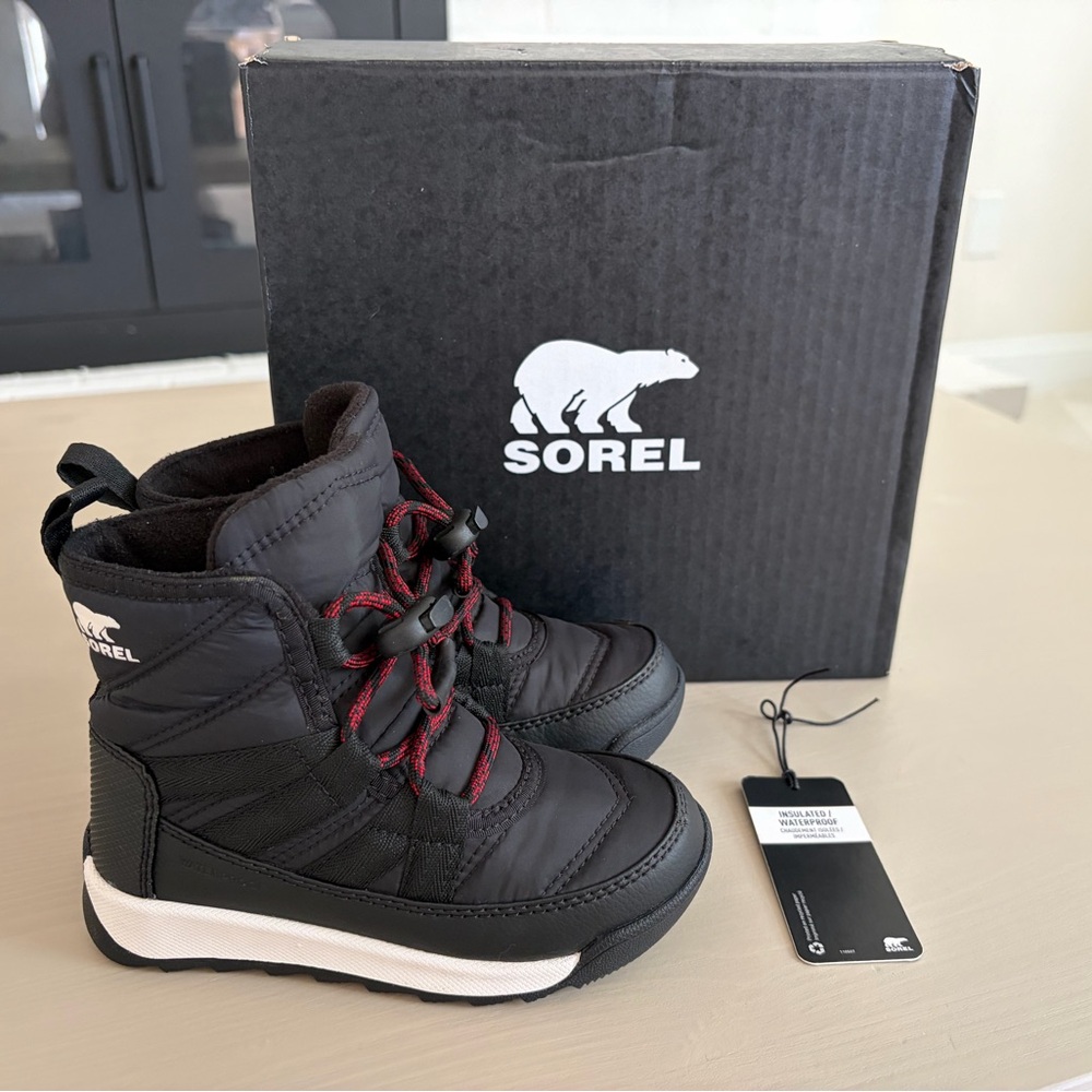 Sorel Whitney II Short Boots - Kids Black and Red Snow Boots